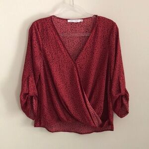 All in Favor Red Faux Wrap Blouse with Relaxed Fit